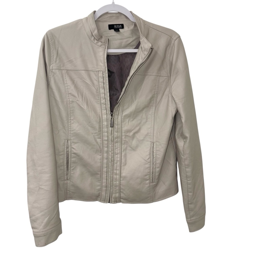 a.n.a Faux Leather Outer Shell Brown cream Coats, Jacket size Medium